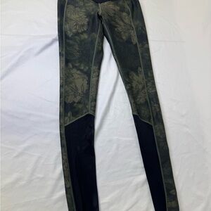 CALIA by Carrie Underwood Olive Floral Leggings with Black Lower Panels